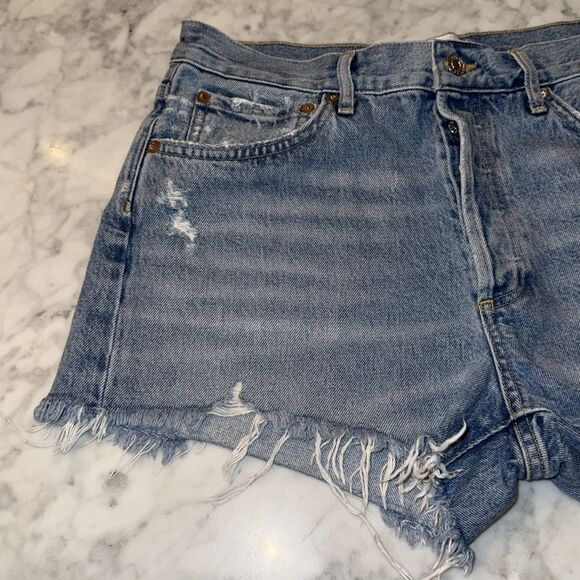 Agolde Light Blue Frayed Jean Shorts 28 - Picture 5 of 9
